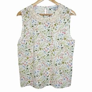 Floral Lace Peter Pan Collar Sleeveless Top Womens M 10 Cottagecore Twee Pastel